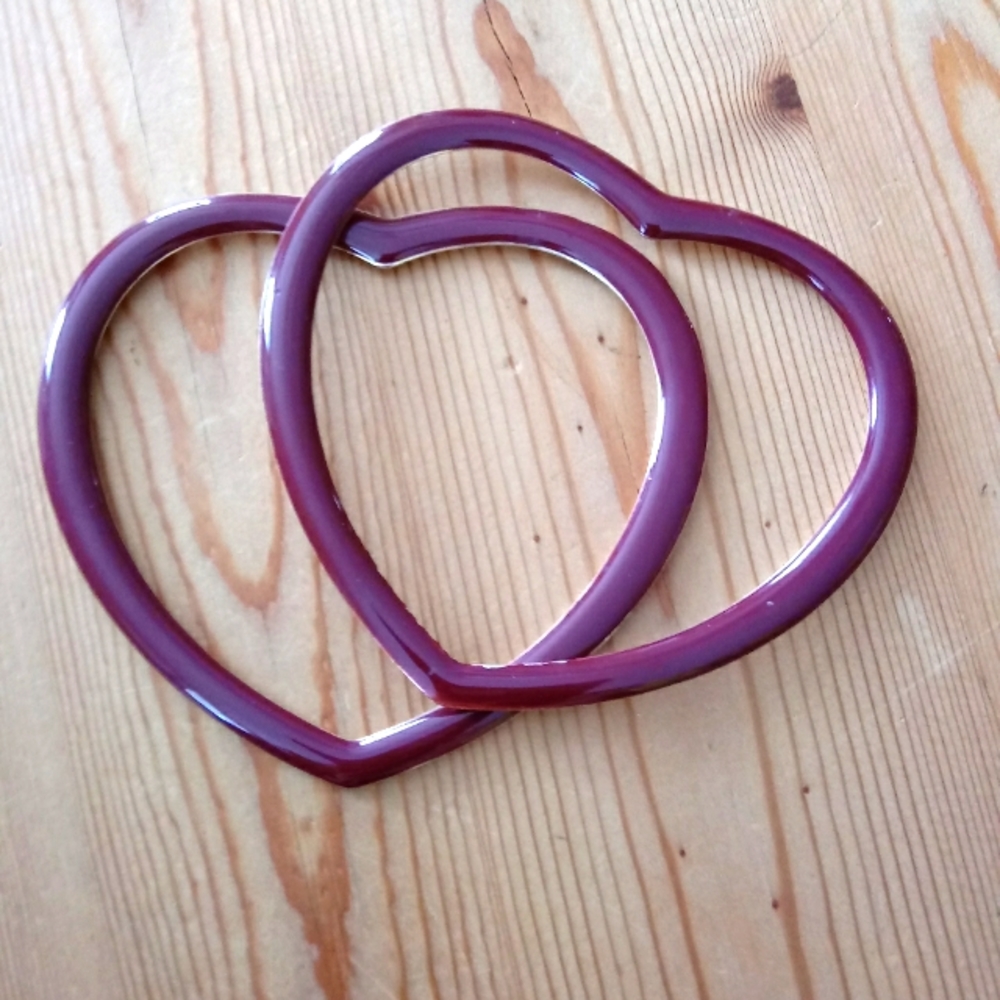 Set of 2 heart shaped enameled/ "chrome" bangles